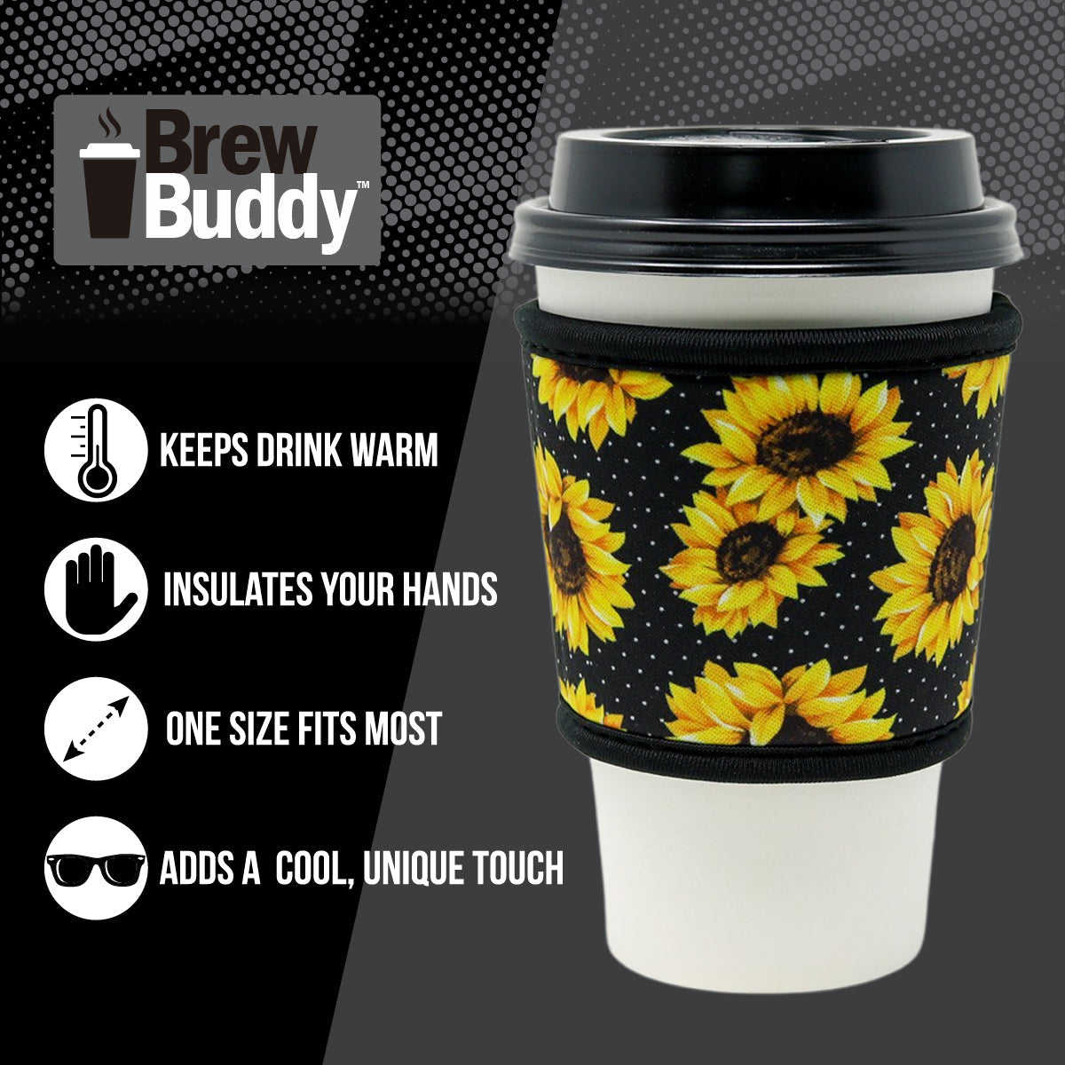 Reusable thermal insulated coffee cup hot sleeve made from high quality neoprene used for drinks from Starbucks, McDonalds, Dunkin' Donuts, and more.