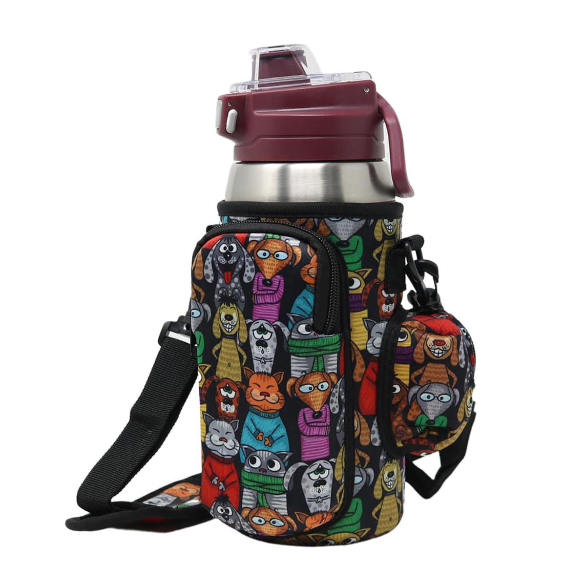 Cross Body Bag Bottle Holder | Furry Friends with Poop Bag Holder