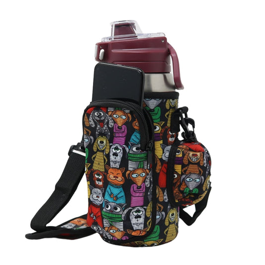 Cross Body Bag Bottle Holder | Furry Friends with Poop Bag Holder