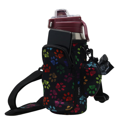 Cross Body Bag Bottle Holder | Paws with Poop Bag Holder