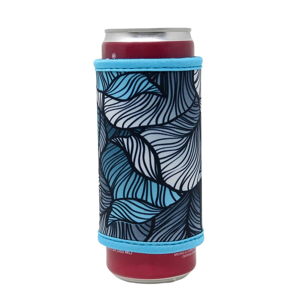 Insulated Skinny Can Drink Sleeve | Turquoise Leaves