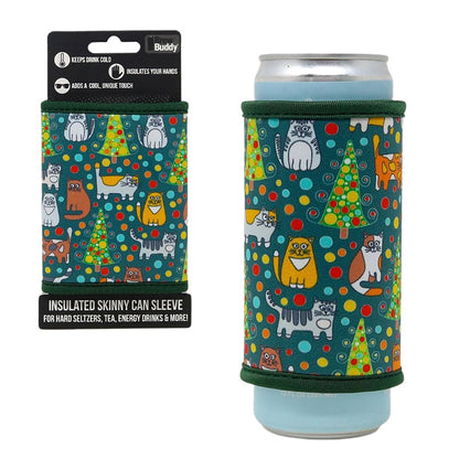 Insulated Skinny Can Drink Sleeve | Christmas Kitties