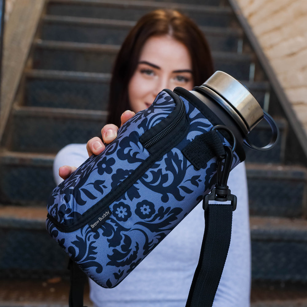 Cross Body Bag Bottle Holder | Grey Damask