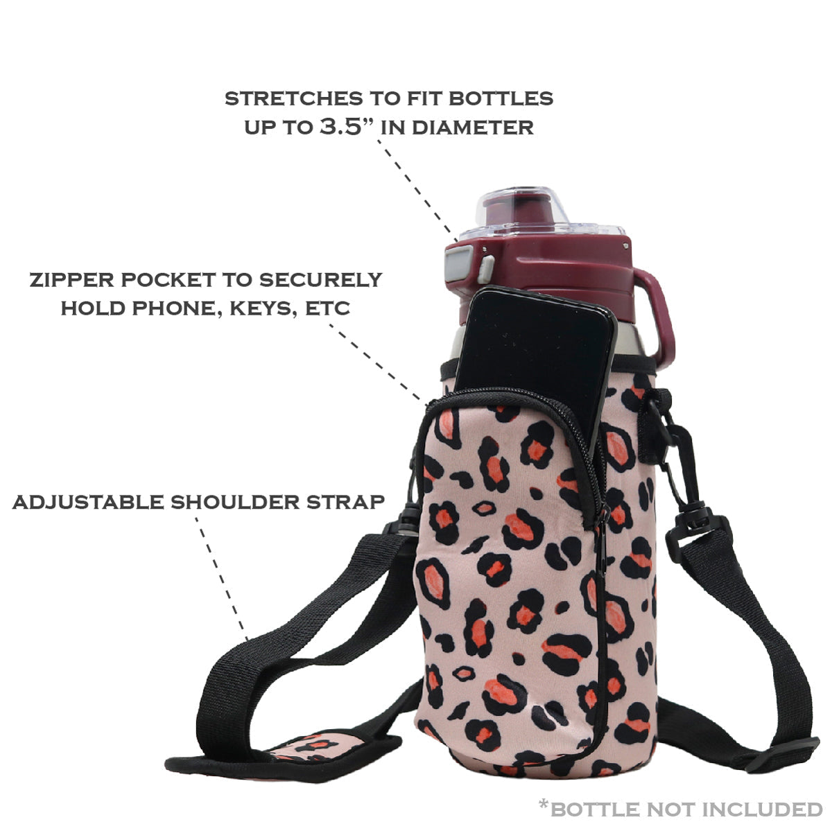 Cross Body Bag Bottle Holder | Pink Leopard