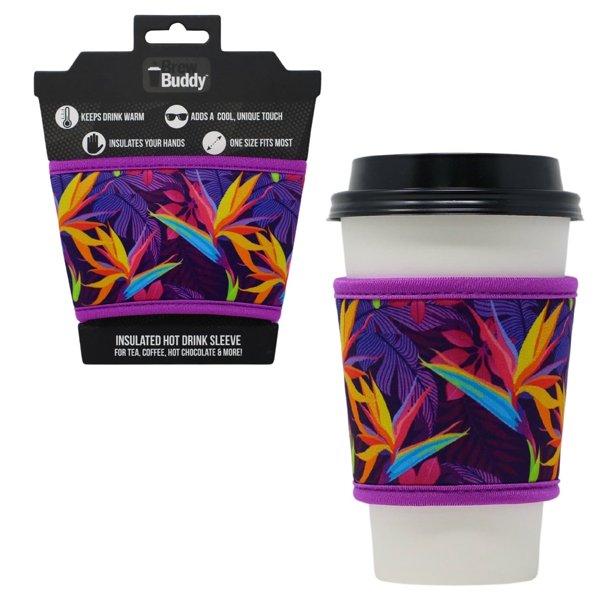 Reusable thermal insulated coffee cup hot sleeve made from high quality neoprene used for drinks from Starbucks, McDonalds, Dunkin' Donuts, and more. 