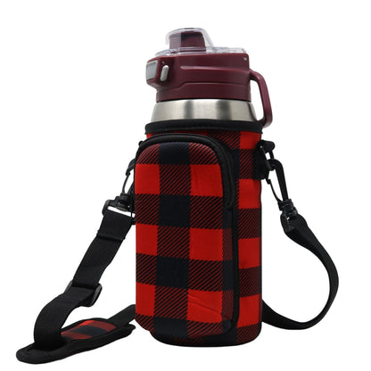 Cross Body Bag Bottle Holder | Red Buffalo Plaid