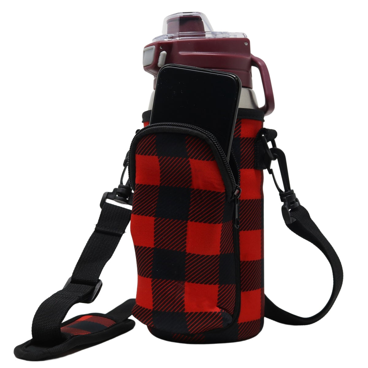 Cross Body Bag Bottle Holder | Red Buffalo Plaid