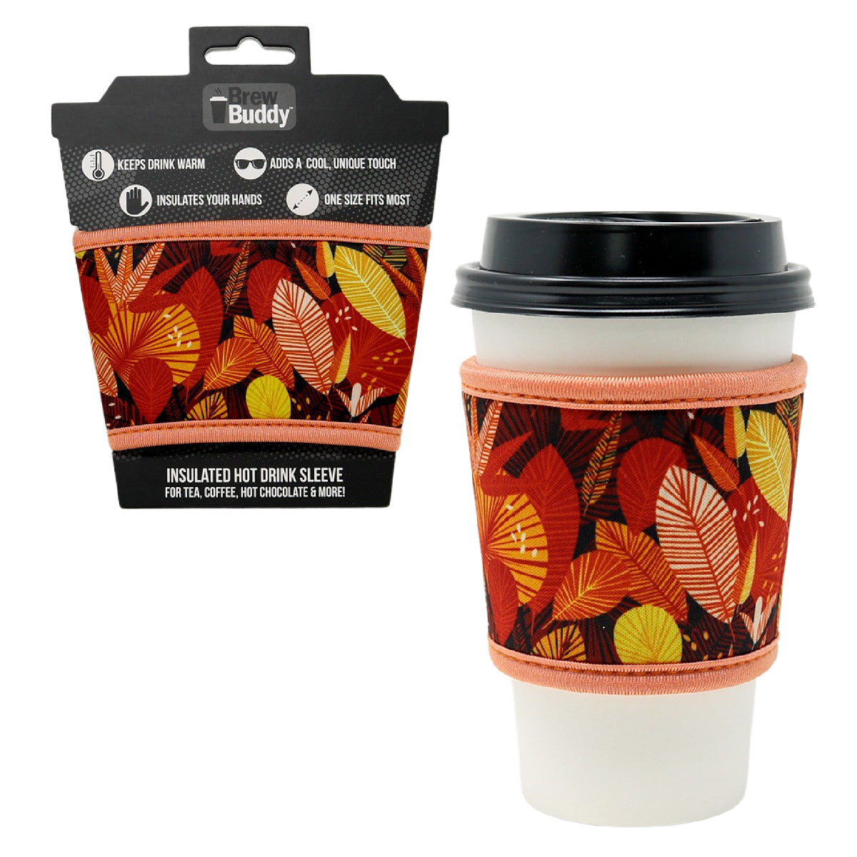 Reusable thermal insulated coffee cup hot sleeve made from high quality neoprene used for drinks from Starbucks, McDonalds, Dunkin' Donuts, and more. 