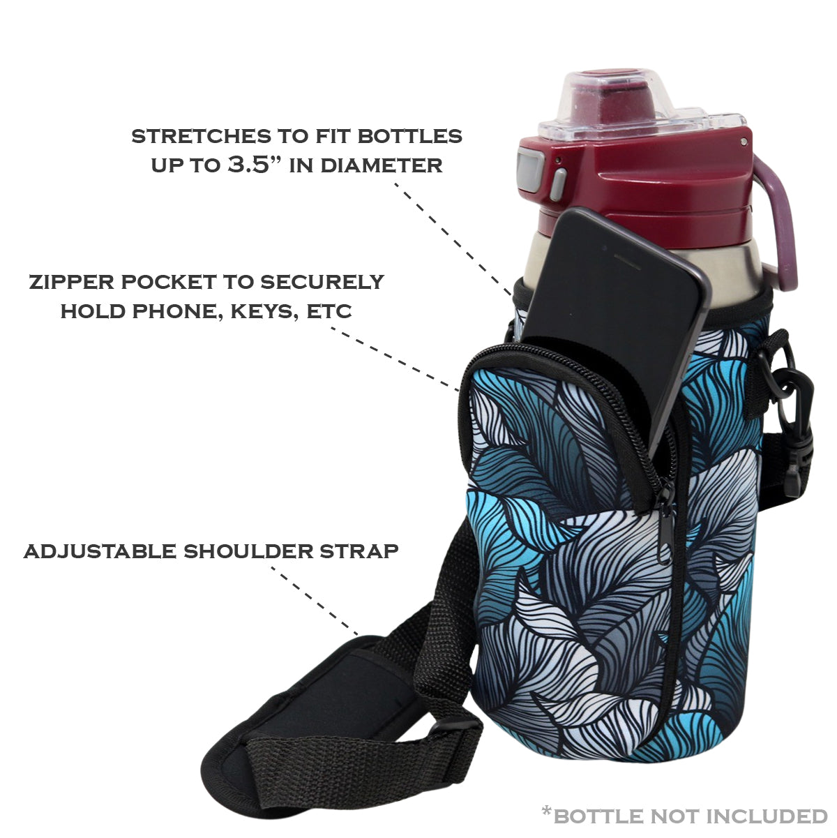 Cross Body Bag Bottle Holder | Turquoise Leaves