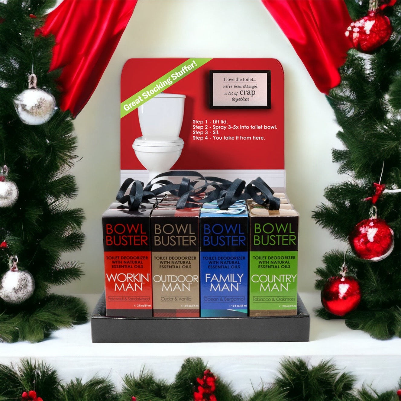 Christmas Men's Bowl Buster Toilet Spray Display | FREE testers