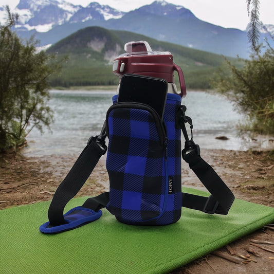 Cross Body Bag Bottle Holder | Blue Buffalo Plaid