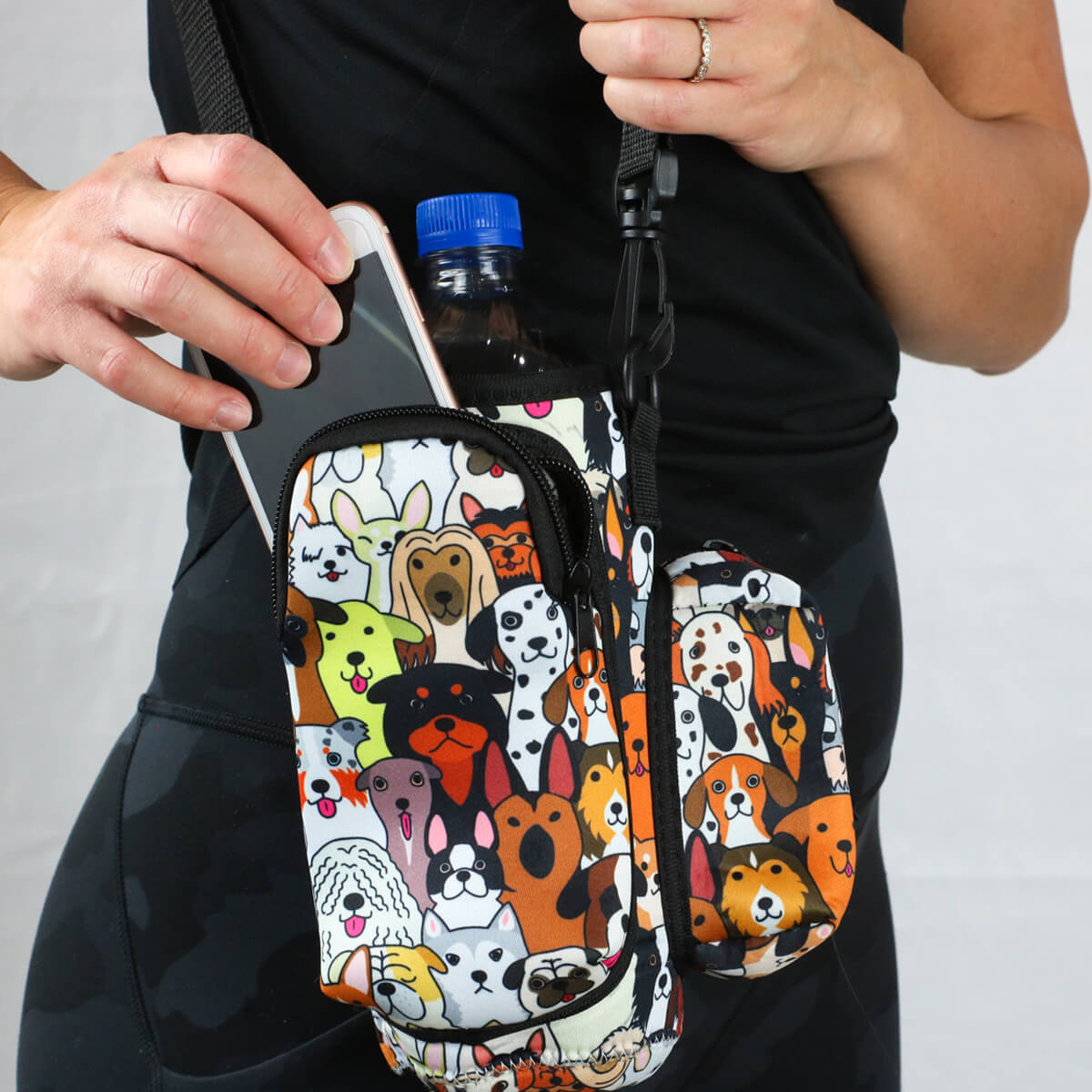 Neoprene insulated cross body hydro flask cover bag.