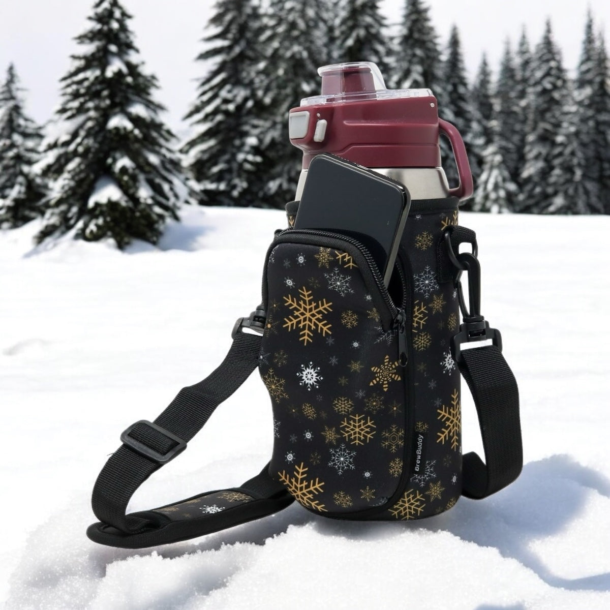 Holiday Cross Body Bag Bottle Holder | Snowfall